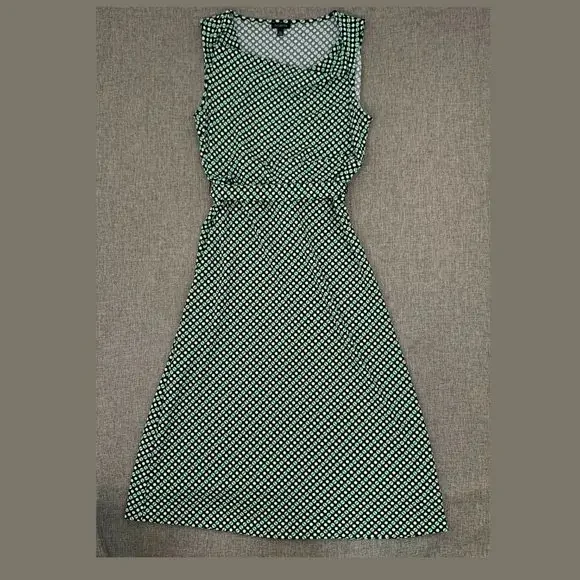 Talbots Belted Sheath Dress Sleeveless Green Black‎ White XS Round Neck Comfort