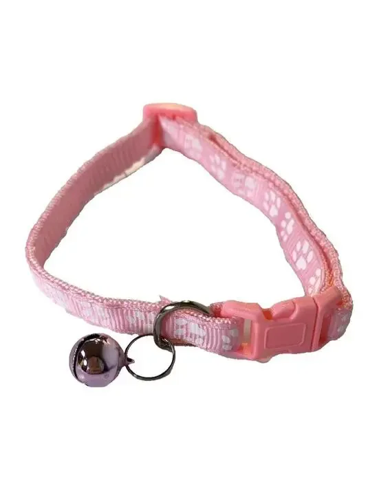 Pink Pet Collar for Cats and Small Dogs Cute With Bell Paws Adjustable Size New
