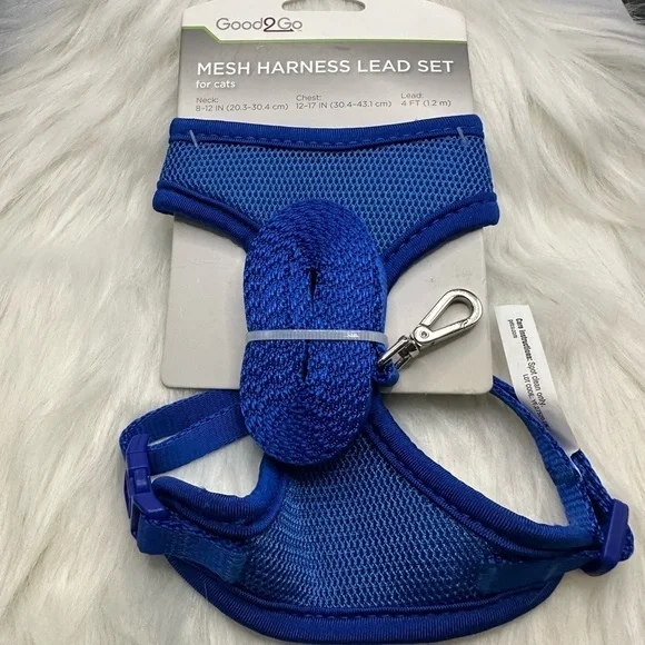 💜3/$15 Good2Go Blue Mesh Harness Lead Set for Cats