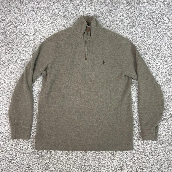 Polo Ralph Lauren Sweater Mens Medium Brown Cotton Quarter Zip Mock Neck Pony