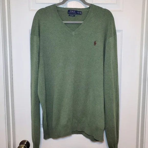 Polo Ralph Lauren 100% Pima Cotton Olive Green V-Neck Pullover Sweater Sz XXL