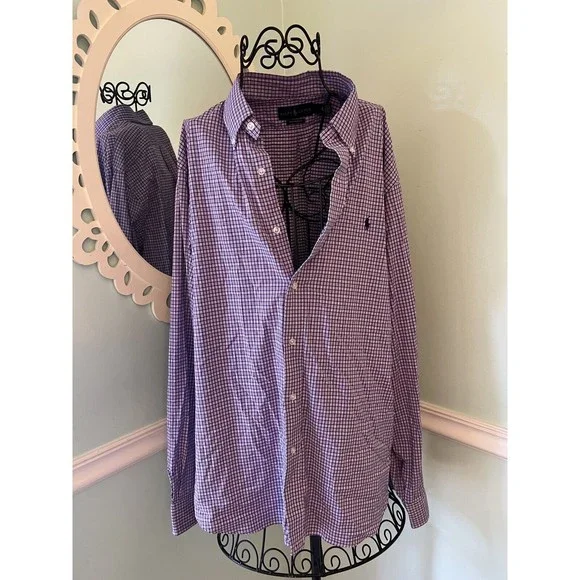 Ralph Lauren Polo‎ PerformanceLong Sleeve Purple White Check Shirt size XL/TG