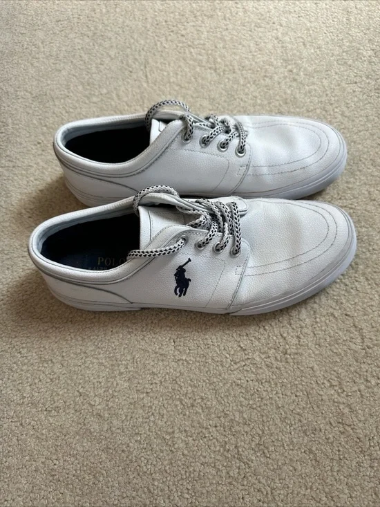 Polo by Ralph Lauren White Leather Faxon Loafers with Navy Pony Logo