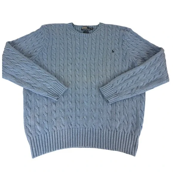 Polo Ralph Lauren Blue Cotton Cable Knit Fisherman Sweater Mens XXL Chunky