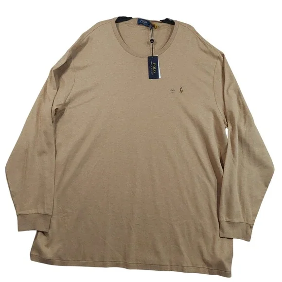 Polo Ralph Lauren T-Shirt Mens 4XLT Camel Long Sleeve Cotton Flesh Pony Logo
