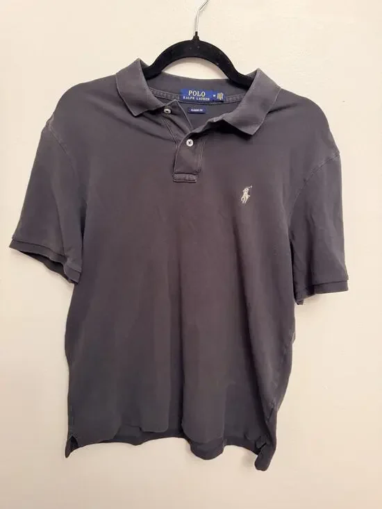 Polo Ralph Lauren Shirt Mens Medium Gray Classic Fit Polo Grey Pony Stretch