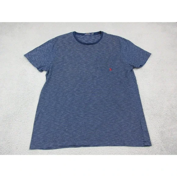 Polo Ralph Lauren Shirt Mens XL Blue Striped Pocket Logo Crew Neck Tee Cotton