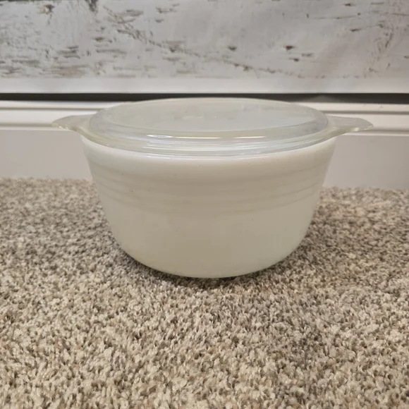Vintage Pyrex White Glass Baking Dish with Lid