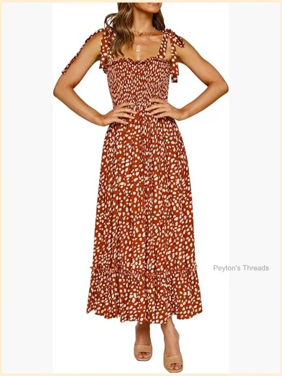Cotton/Rayon Midi Dress with Irregular Polka Dot Ruffle Hem and Adjustable
