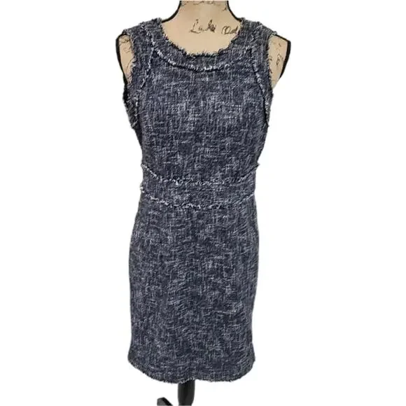 Michael Kors‎ Academia Tweed Dress Navy Blue Size 4 Career Work Shift sleeveless