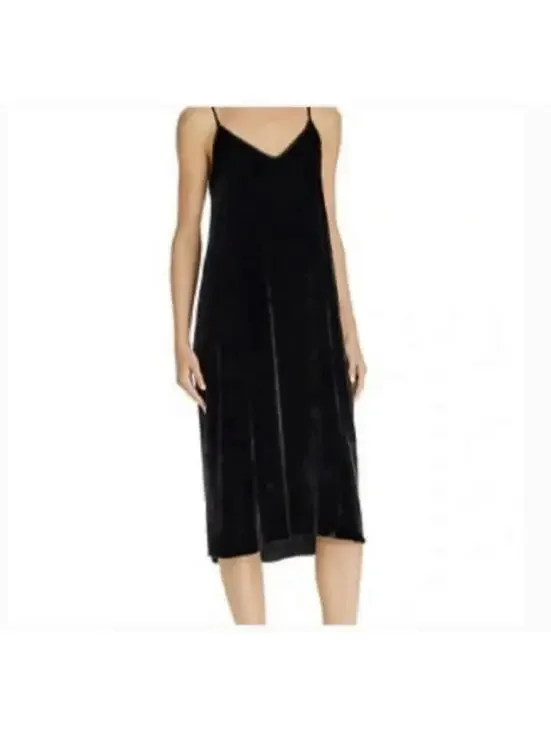 Uniqlo Velvet Midi Slip Dress Women's Small Black Lined V-Neck Y2K Layering