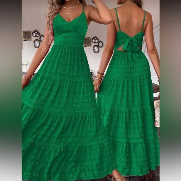 Vibrant Green Bow Tie Back Maxi Dress