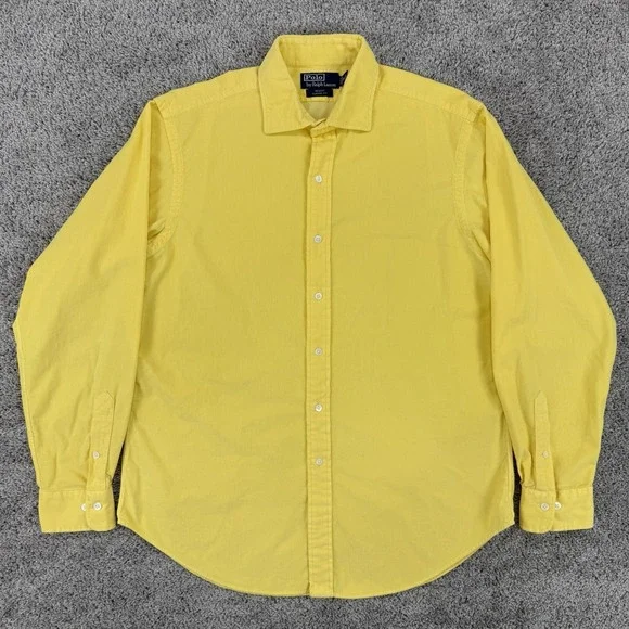 Vintage Polo Ralph Lauren Corduroy Shirt Men's L Yellow Regent Cutaway Collar