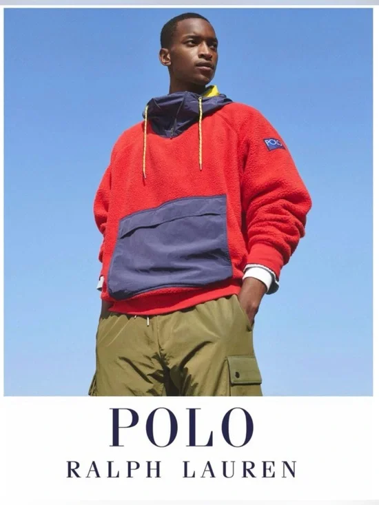 Polo Ralph Lauren Hi Tech Sherpa Fleece Hooded Pullover Red Navy Colorblock XL