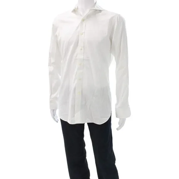 Polo Ralph Lauren Mens Long Sleeve Collared Button-Down Shirt White Size 38