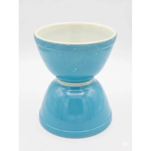 Vtg. Pyrex Turquoise Blue Mixing Bowls Set 2 Rare Unnumbered 1940s Arched Logo‎