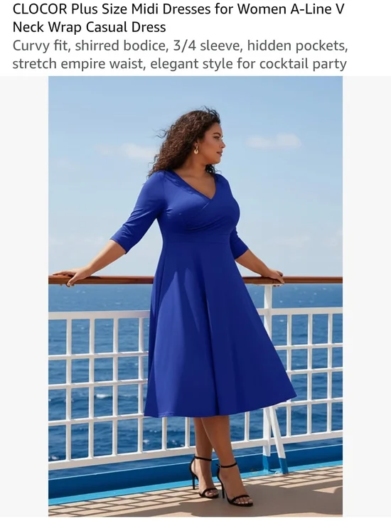 Royal Blue A-Line V-Neck Fit & Flare Midi Dress