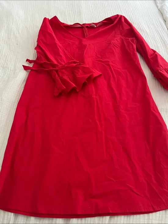 J. Crew Vibrant Red Shift Dress with ruffle sleeves