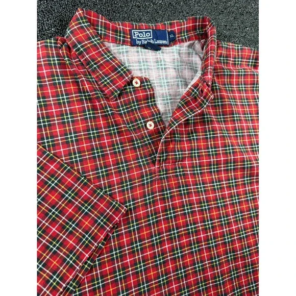 Vintage Polo Ralph Lauren Red Tartan Plaid Cotton Polo Shirt Men's XL‎ Hong Kong
