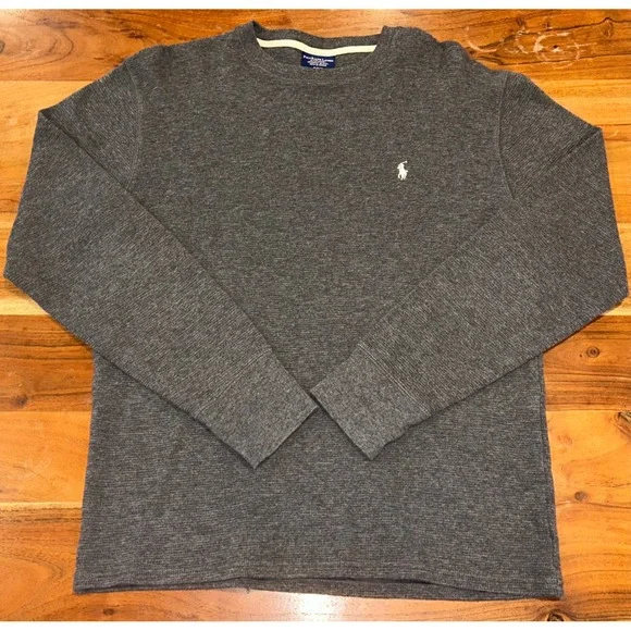 Polo Ralph Lauren Mens Gray Waffle Knit Thermal Long Sleeve Shirt Medium M
