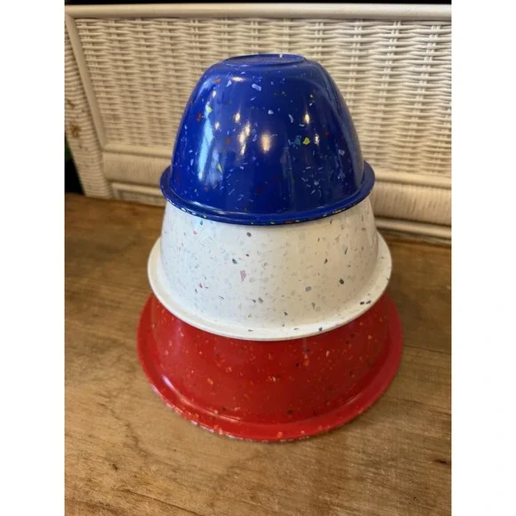 Zak Designs Confetti Nesting Mixing Bowls Set of 3 Melamine Red White Blue