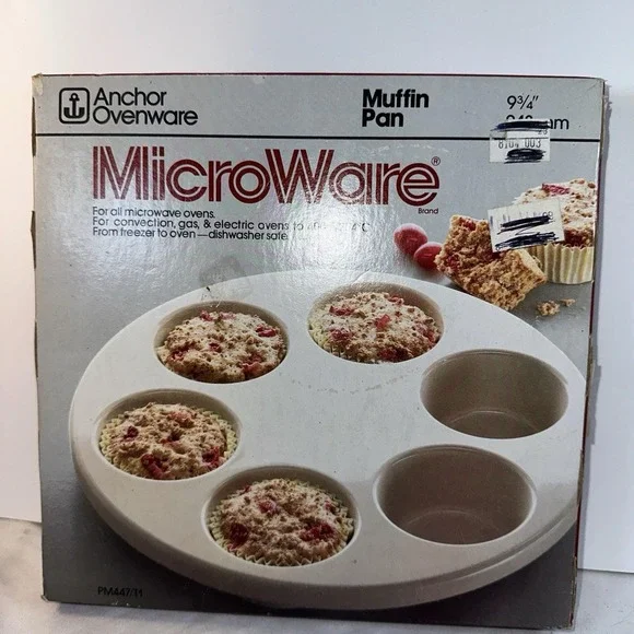 Vintage Anchor Hocking Microware Muffin Pan PM447 Sealed In Box NOS 1980s