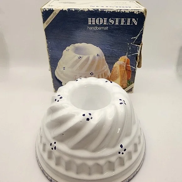 Vintage Holstein Ceramic Bundt Pan Hand Painted Germany Cottagecore