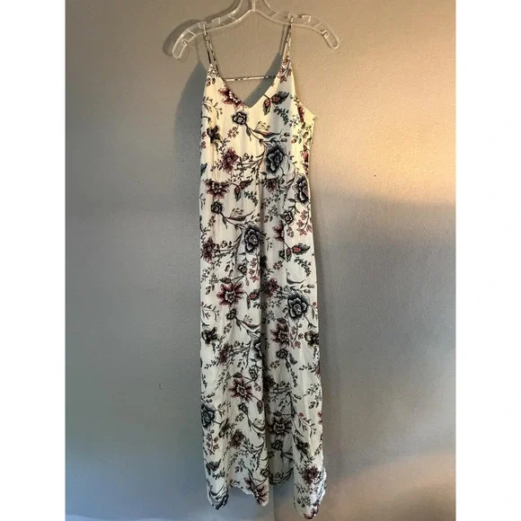 LOFT Dress Womens 2P White Floral V Neck Sleeveless Strappy Maxi Sundress Boho