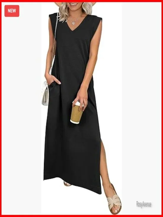 Sleeveless V-Neck Maxi Dress Wrinkle-Free Casual Summer Sundress