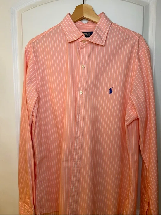 Polo by Ralph Lauren Men’s Salmon Stripe Button-Down Shirt, size L