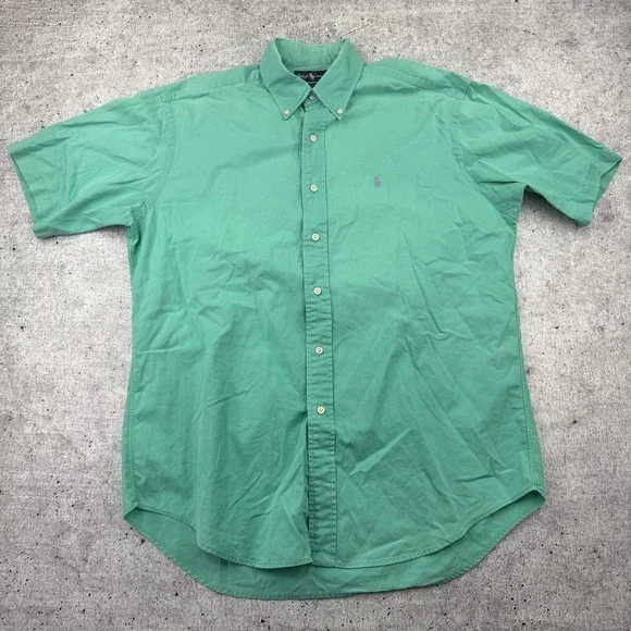 Vintage Polo Ralph Lauren Mint Green Button Down Short Sleeve Shirt Mens Medium
