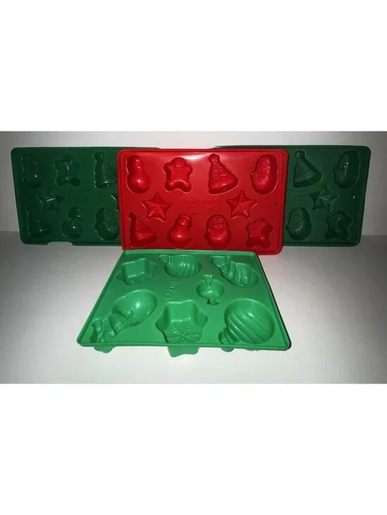Vintage Jello Jigglers Christmas Lot Of 4 Molds Snowman, Ornaments, Tree, Santa
