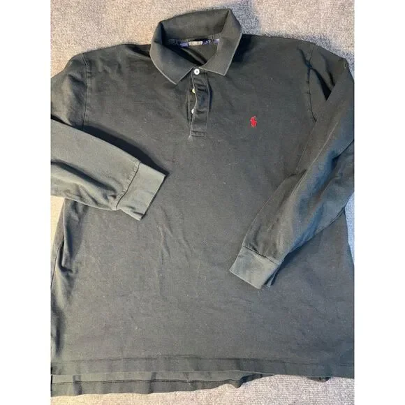 Polo Ralph Lauren Polo‎ Shirt Men XL Green Cotton Long Sleeve High Low Slit Logo