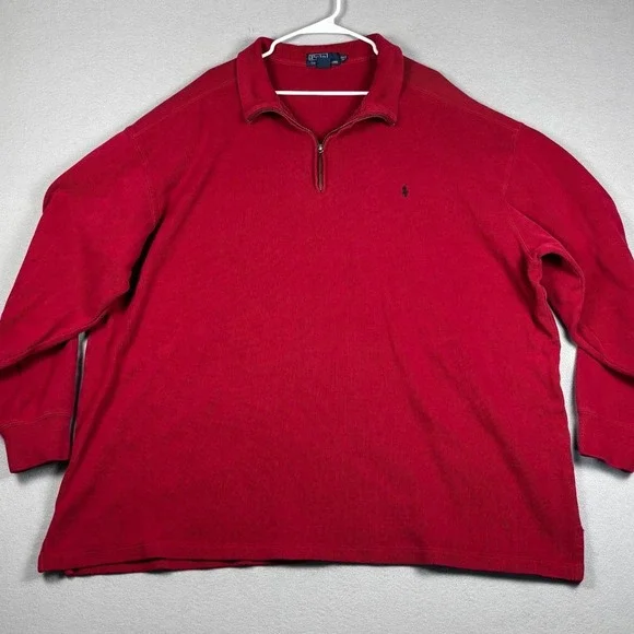 Vintage Polo Ralph Lauren Quarter-Zip Pullover Sweater 3XLT Red Cotton Tall
