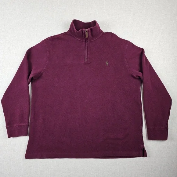 Polo Ralph Lauren Sweater Mens XL Burgundy Red Estate Rib Quarter Zip Sweatshirt