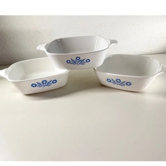 Vintage Corning Ware Blue Cornflower Petite Pan Set of 3 P-41-B P-43-B White