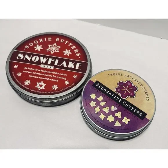Williams Sonoma Snowflake & Mini Shapes Cookie Cutters Sets In Tins‎ Lot of 2