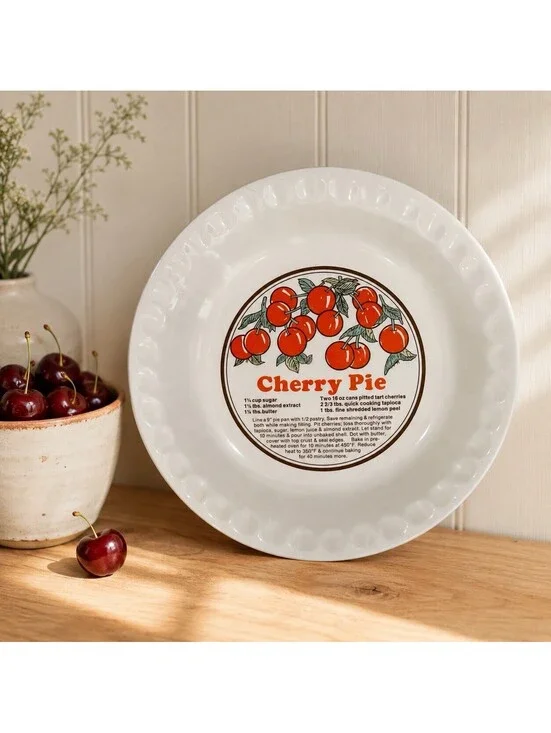 Vintage Cherry Pie Plate Baking Dish Recipe Sunnycraft Cottagecore Farmhouse