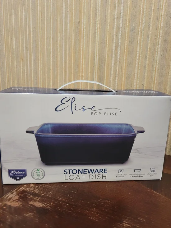 Elise Blue Stoneware Loaf Dish - Elegant Baking Casserole NWT
