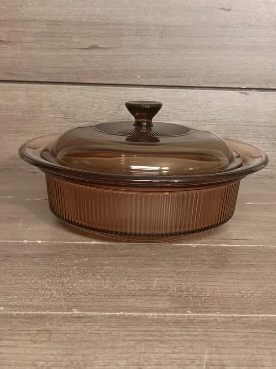 Vintage Vision Corning Ware 1QT Amber Baking Dish V-31-B with Pyrex V-1.5-C