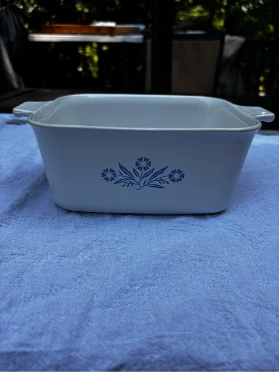 Corningware White Ceramic Bake Dish with Blue Floral Pattern