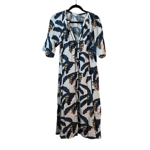 H&M Desmond & Dempsey Collaboration Kaftan Dress Viscose Linen Tropical XS Midi