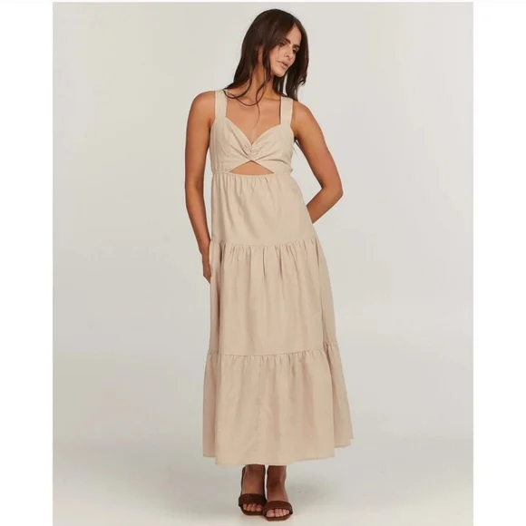 Charlie Holiday Lilian Linen Tiered Cutout Sleeveless Midi Dress