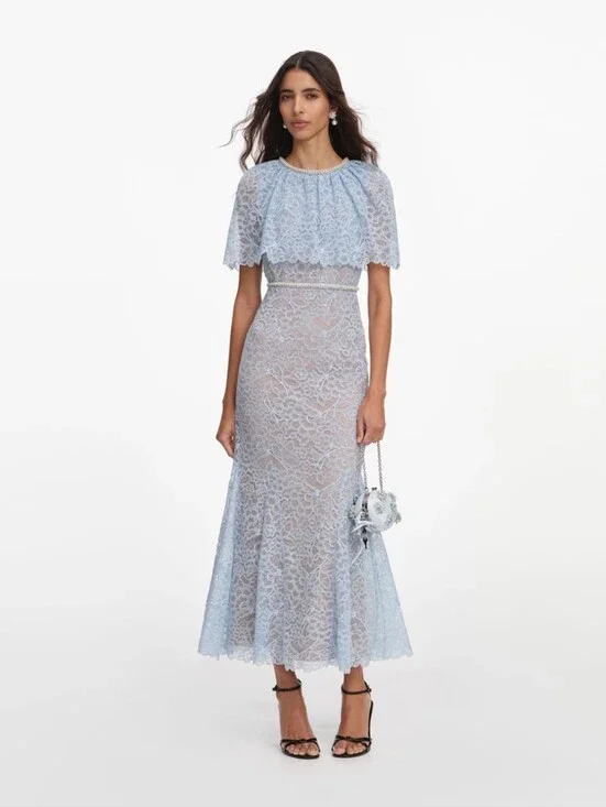 Self Portrait Blue Lace Cape Midi Dress