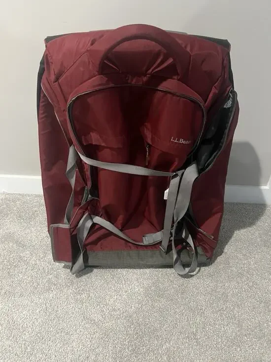 LL Bean Deluxe Rolling Wheeled Bag Travel Luggage Red Burgundy Trip Nylon Large