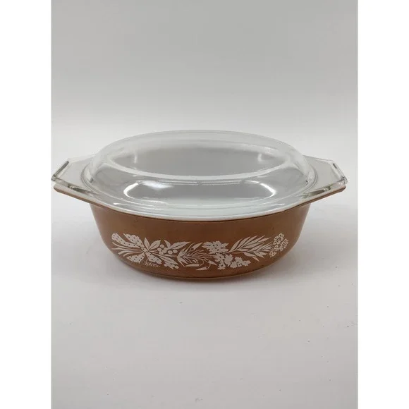 Pyrex Autumn Harvest 043 Oval Casserole Dish 1.5L Brown Wheat with Lid 943C-9