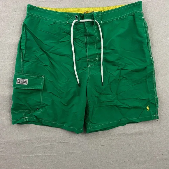 Polo‎ Ralph Lauren Swim Trunks Mens XL Green Cargo Pocket Drawstring Pony Logo