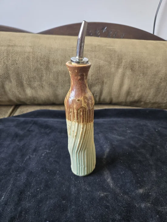 Handmade Ceramic Oil Pourer - Brown and Light Green