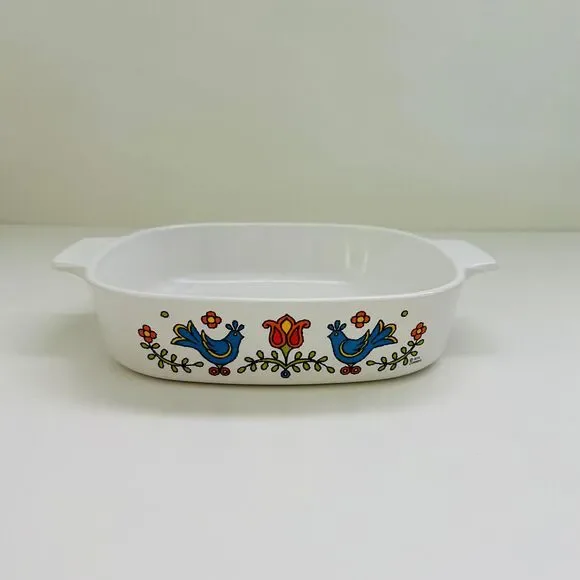 CORNING WARE Country Festival Blue Bird Floral Pattern 1 Qt Casserole Dish