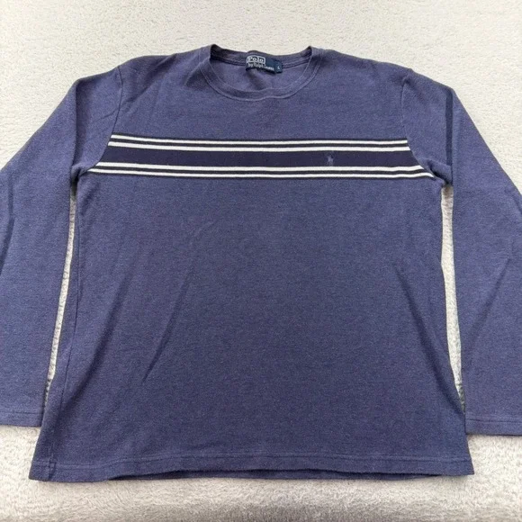 Vintage Polo Ralph‎ Lauren Mens Long Sleeve Striped T-Shirt Blue Crew Neck Large